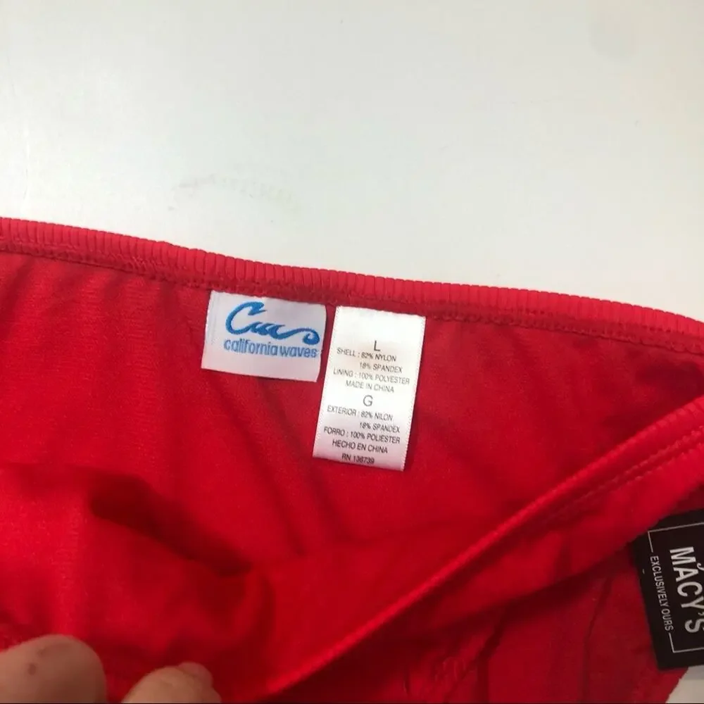 California Waves red ribbed bikini swim bottom Lg